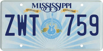 MS license plate ZWT759
