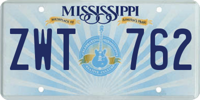 MS license plate ZWT762