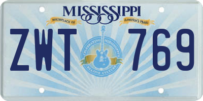 MS license plate ZWT769