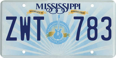 MS license plate ZWT783