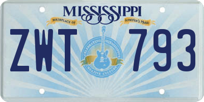MS license plate ZWT793