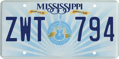 MS license plate ZWT794