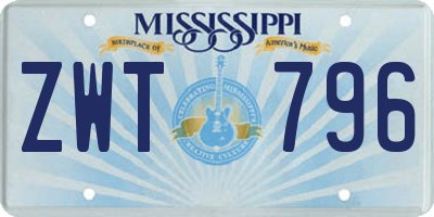 MS license plate ZWT796