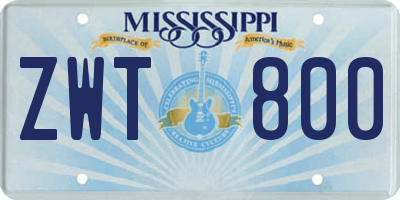 MS license plate ZWT800