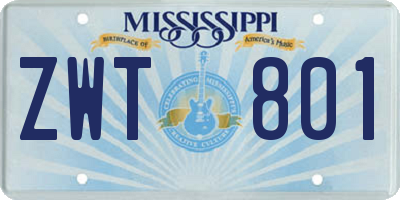 MS license plate ZWT801