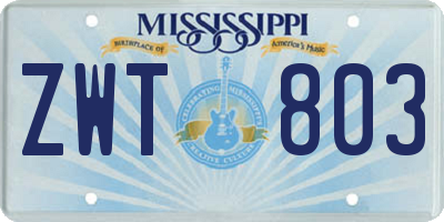 MS license plate ZWT803