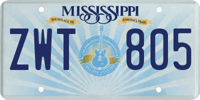 MS license plate ZWT805