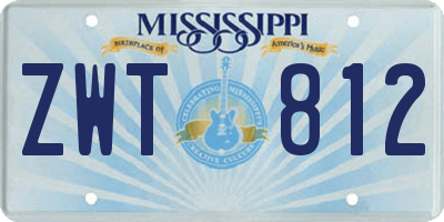 MS license plate ZWT812