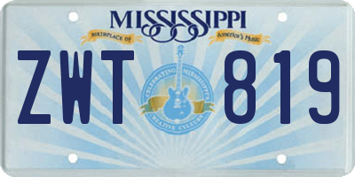 MS license plate ZWT819