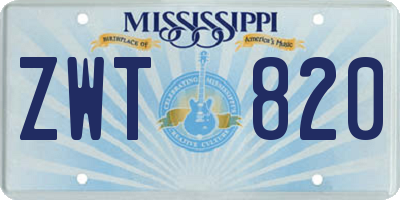 MS license plate ZWT820