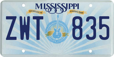 MS license plate ZWT835