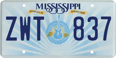 MS license plate ZWT837