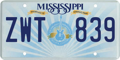 MS license plate ZWT839