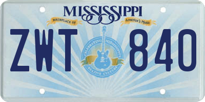 MS license plate ZWT840