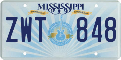 MS license plate ZWT848