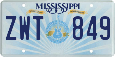 MS license plate ZWT849