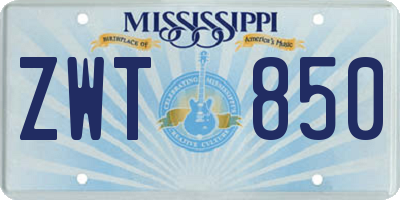 MS license plate ZWT850