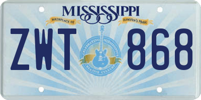 MS license plate ZWT868