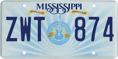 MS license plate ZWT874