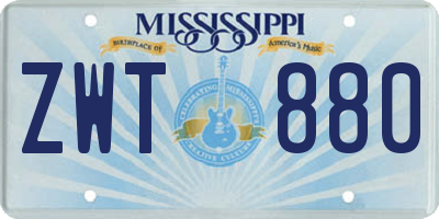 MS license plate ZWT880