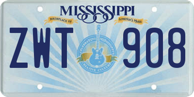 MS license plate ZWT908