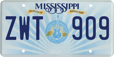 MS license plate ZWT909