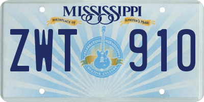 MS license plate ZWT910