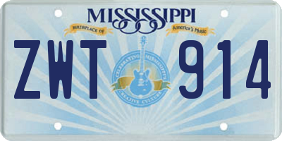 MS license plate ZWT914