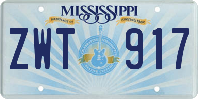 MS license plate ZWT917