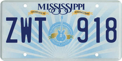 MS license plate ZWT918