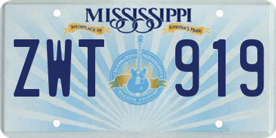 MS license plate ZWT919