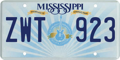 MS license plate ZWT923