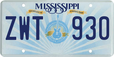 MS license plate ZWT930