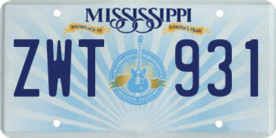 MS license plate ZWT931