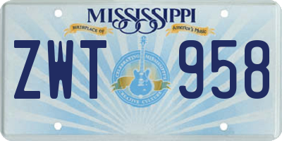 MS license plate ZWT958