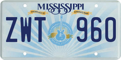 MS license plate ZWT960