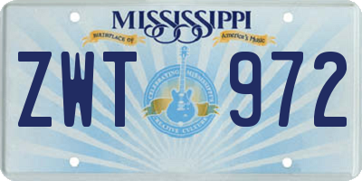 MS license plate ZWT972