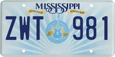 MS license plate ZWT981