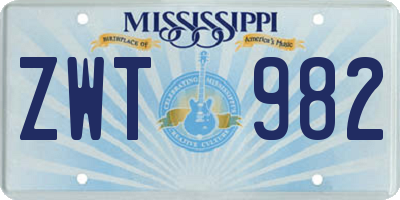 MS license plate ZWT982