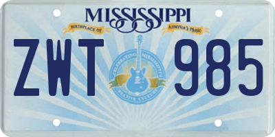 MS license plate ZWT985