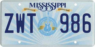 MS license plate ZWT986