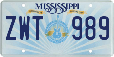 MS license plate ZWT989