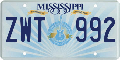 MS license plate ZWT992