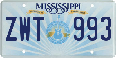 MS license plate ZWT993
