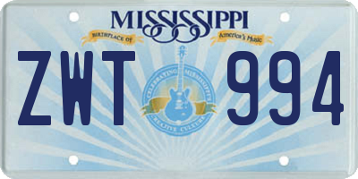 MS license plate ZWT994