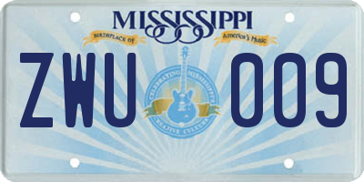 MS license plate ZWU009