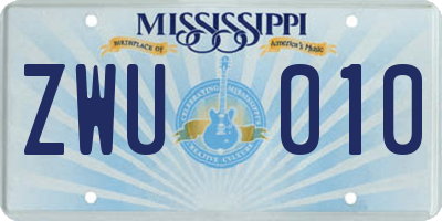 MS license plate ZWU010