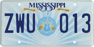 MS license plate ZWU013