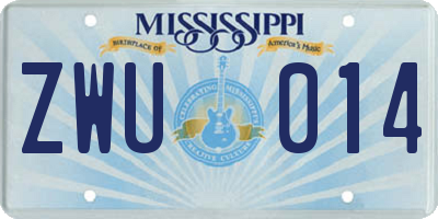 MS license plate ZWU014