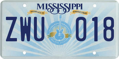 MS license plate ZWU018